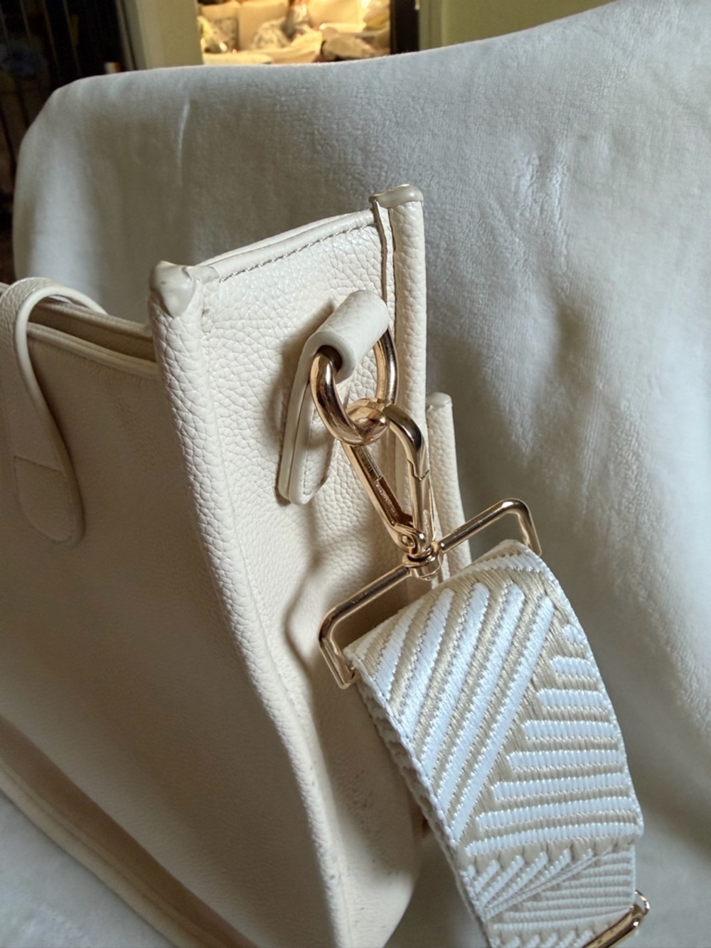 Neutral Cream Textured Crossbody Bag with Front Snap - Picture 6 of 10